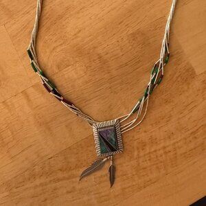 Vintage Native American Sterling Silver Inlay Necklace